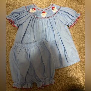 Petit bebe SANTA CLAUSE SMOCKED BLOOMER SET